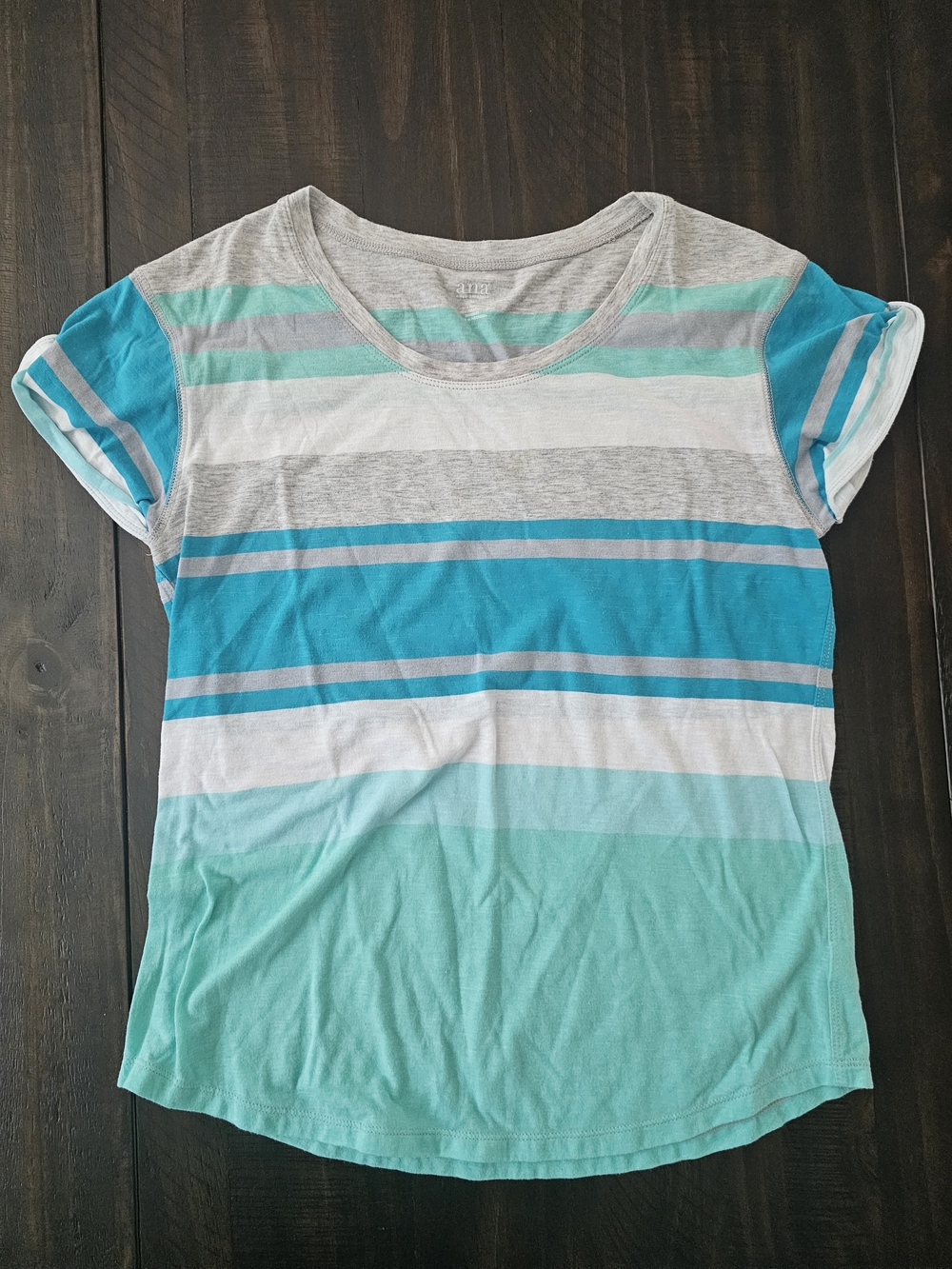 a.n.a Striped Short-Sleeve Tee in Aqua, Teal, Gray and White